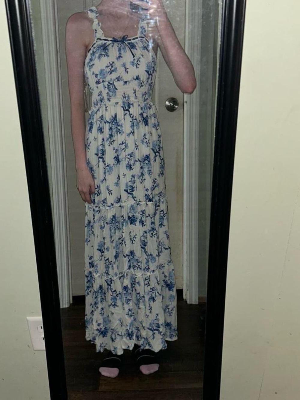 Inspired Hearts Cream Maxi Dress with Blue Floral Print